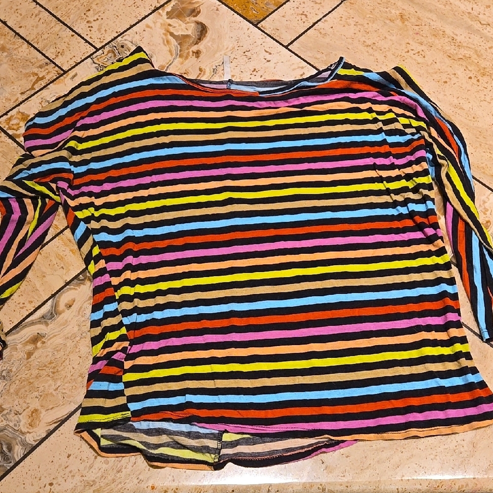 Multicolor Striped Women's Three Quarter Length Top
